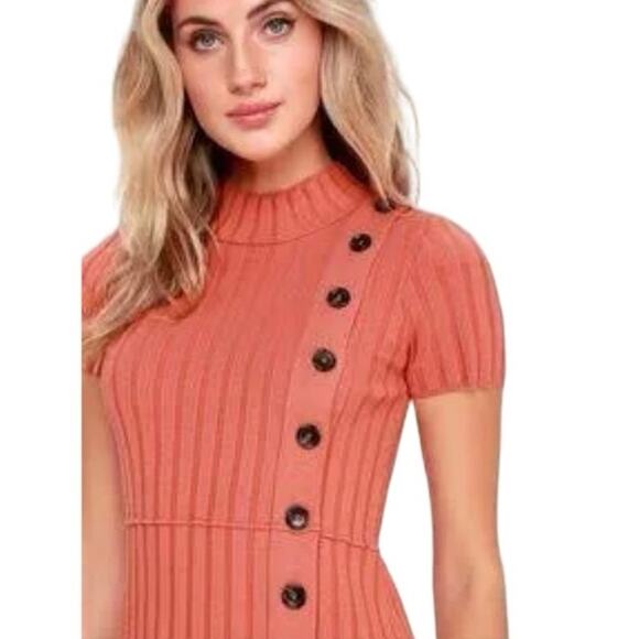 Lottie Ribbed Dress by Free People in Coral XS - Picture 5 of 9